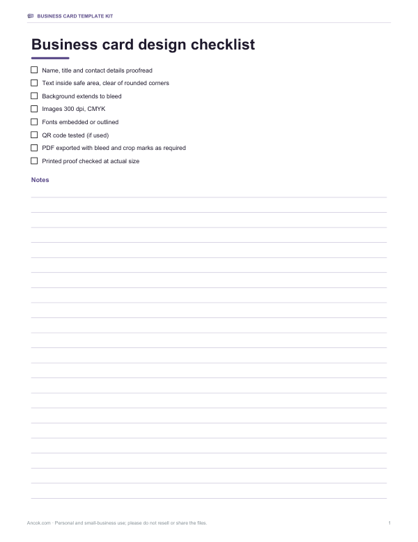 Preview of Business Card Design Checklist